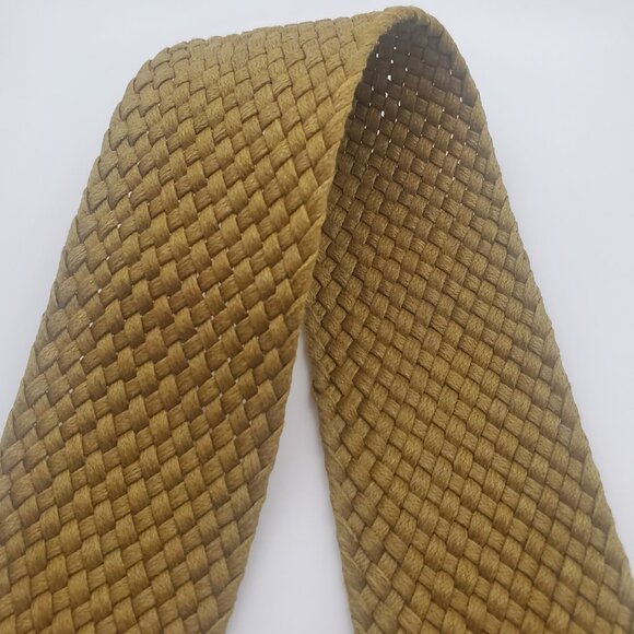 ALDO Women's Wide Woven Belt Gold Brown Square Buckle Faux Leather Trim Boho - Picture 4 of 6